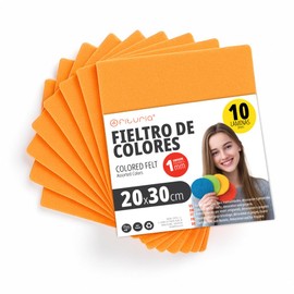 OFITURIA Bastelfilz für DIY-Projekte, Bunte Filzstoffe für Patchwork, Nähen, Schule, Kunst und Dekoration 20x30cm (Orange, 10 Stk)