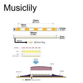 Artec PG537 Transducer Ceramic Piezo Pickup for 5-String Acoustic Bass, 72mm x 4.3mm