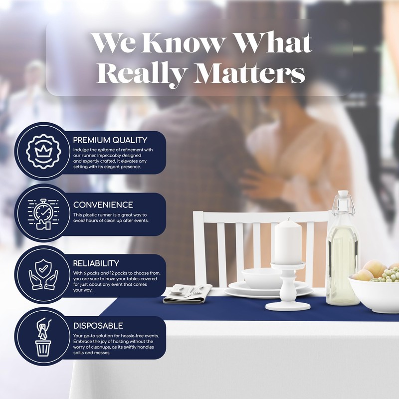 Navy Blue 12 Pack Premium Disposable Plastic Table Runner 14
