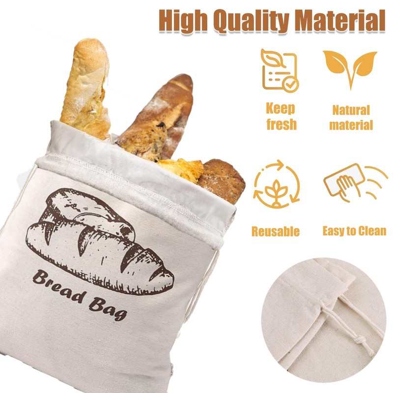 Set of 2 Linen Bread Bags with TPU Inner Lining