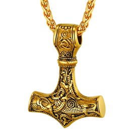 PROSTEEL Thor Hammer Pendant Men Gold Plated Viking Chain Stainless Steel Mjolnir Amulet Scandinavian Necklace