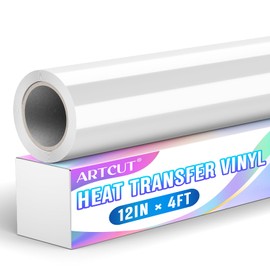 Artcut Heat Transfer Vinyl - 12" x 4ft White HTV, Permanent, Iron On, Vinyl Roll for Fabric, Clothing, T-Shirts, Hats, Bags, Crafts
