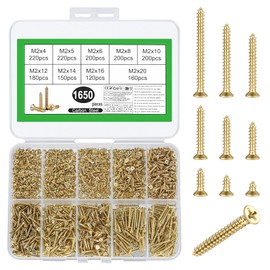 1650 Pcs M2 for Wood Assortment, Self Tapping, Small Self-tapping Screws, Assorted Screws Set, Mixed Cross Flat Head for Drywall Chipboard Furniture Decking (Gold)