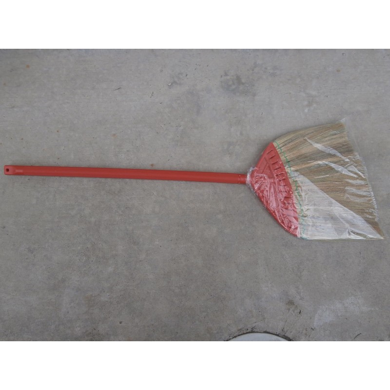 Vietnamese Soft Fan Straw Broom with Red Plastic Tube Handle