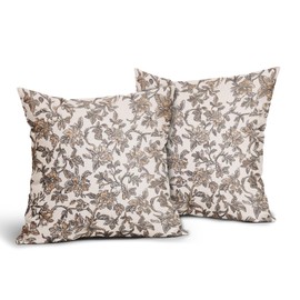 Aytipun Floral Pillow Covers 18x18 Set of 2 Brown Block Print Vintage Flower Patterned Decorative Outdoor Pillowcases Rustic Farmhouse Throw Cushion Case Couch Sofa Bed Decor