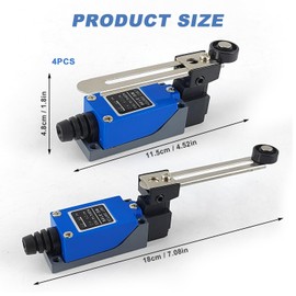 4 Pieces Limit Switch, Adjustable Roller Arm, Adjustable Limit Switch ME8108 TA-8108 AZ-8108, Self-Resetting Switch, for CNC Milling Machines, Plasma Control Switch (Blue)