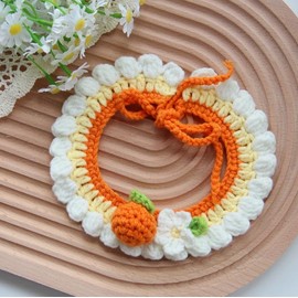 Ficsowy Hand-Woven Cat Collar, Soft and Comfortable, Cute Orange Pattern, for Cats and Kittens(M Orange)