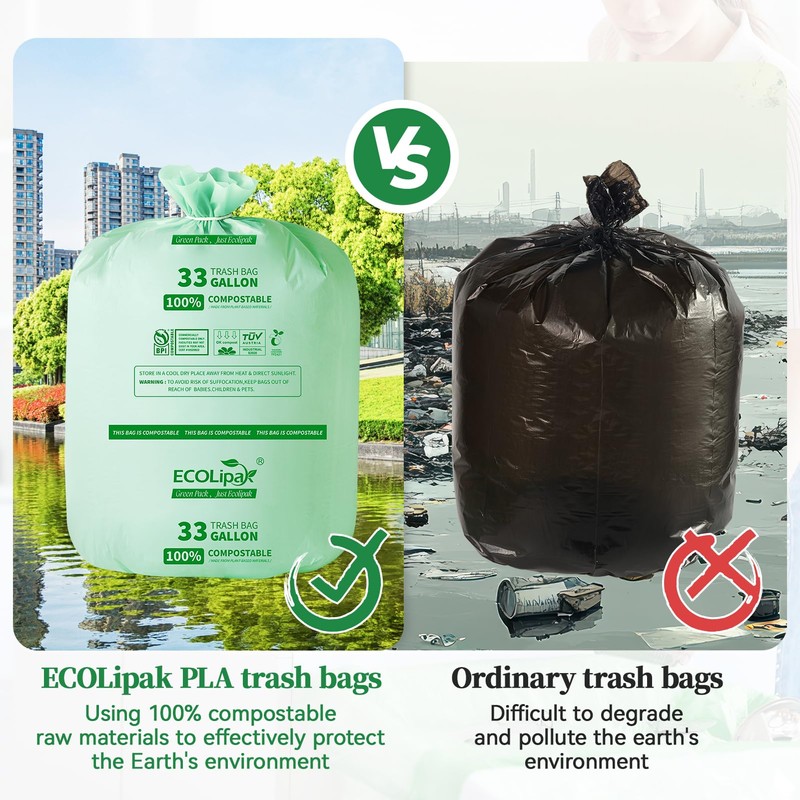ECOLipak 33 Gallon Compostable Trash Garbage Bags, 50 Count (2