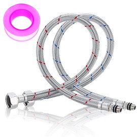 Qaestuan 2 x Connection Hose Fitting G3/8 x M10, Flex Hose 3/8 Inch, Connection Hose 80 cm, Tap Hose Extension, Stainless Steel Reinforced Hose with Sealing Tape for Mixer Tap