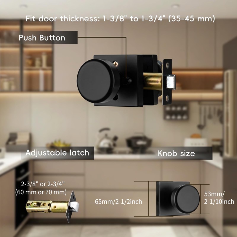 STARPY Black Door Knobs with Square Rosette, Interior Door Handles