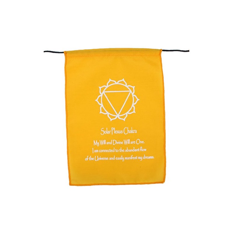 Bunting, flags & batiks regenbogenfarbenes chakra symbol und mantra bestätigungs