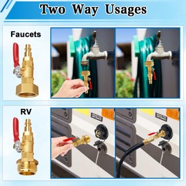 RV Winterize Blowout Adapter, RV Winterizing Kit, Brass RV Blow Out Plug Adapters, Female & Male Air Compressor Sprinkler Blowout Adapter with Shut Off Valve, for RV, Camper,Boat,Garden Faucet