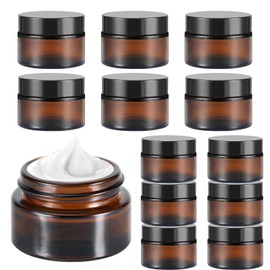 Litimkat Pack of 12 Amber Glass Empty Jars, Cream Jars, 20 ml/30 ml, Brown Glass Container, Empty Refillable, for Cosmetics, Creams, Lotions, Essential Oils