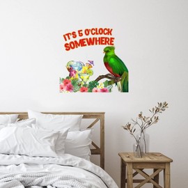 It's Five O'clock Somewhere Words Letter Stickers Vintage Beach Vacation Drinking Parrot Notebook Wall Sticker Vinyl Mural Decals Quotes for Kids Room Party Backdrops Home Decorations 18in