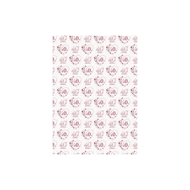 2 Sheets 40th Wedding Anniversary Wrapping Paper Elegant Floral Design