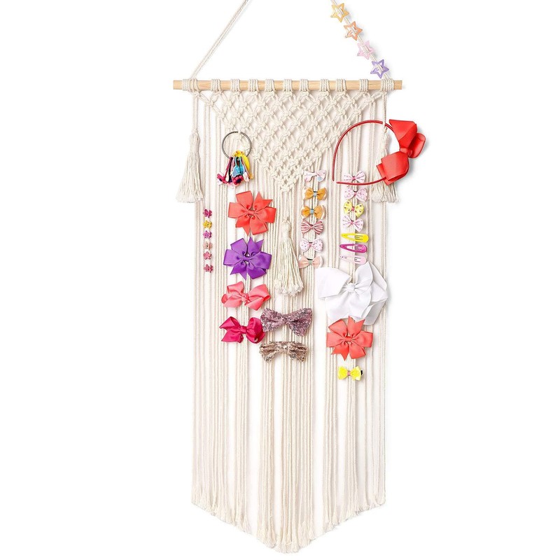 Macrame Hair Bow Holder Hanging Hair Clips Hanger Headband Storage