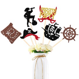12 PCS Pirate Centerpiece Sticks Rudder Nautical Sailing Table Flower Centerpieces Sticks Treasure Map Pirate Captain Skull Cap Floral Decorations for Pirate Theme Baby Shower Birthday Party Supplies