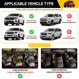 JTYZSM Cargo Mats & Floor Liner for 2018-2024 Ford Expedition/Lincoln Navigator 7 Seats(Not for Max or L Models), Rear Seat Back Floor Trunk Liners for 18-24 Expedition/Navigator 2 Row Bucket Seat