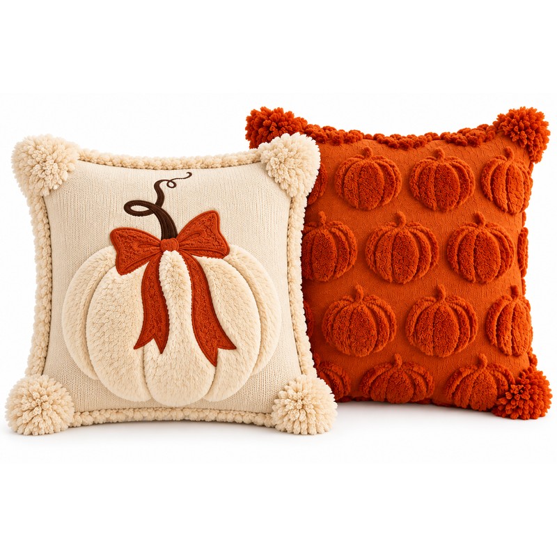 3D Plush Pumpkin Pillow Cover for Fall Decorating – Soft