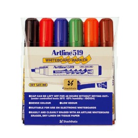 Artline 2.0-5.0mm Chisel Tip Dry Safe Whiteboard Marker - Assorted (Wallet of 6)