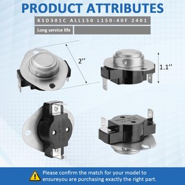 WKZO L150-40F Furnace Limit Switch Replacement Part for York Coleman Furnace Replace 024-35596-000 S1-7142-3091 356208 025-41321-000 0243559600 314473
