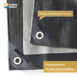 GUARD SHIELD Super Heavy Duty Black/Silver Ploy Tarp Cover 8x10 Feet Waterproof Tarps 16mil Thick UV and Tear Resistant Tarpualin