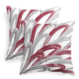 CaliTime Throw Pillow Cases Pack of 2 Cozy Fleece Two-tone Abstract Feather Decorative Cushion Covers for Couch Bed Sofa Farmhouse Decoration 18 X 18 Inches Burgundy Grey