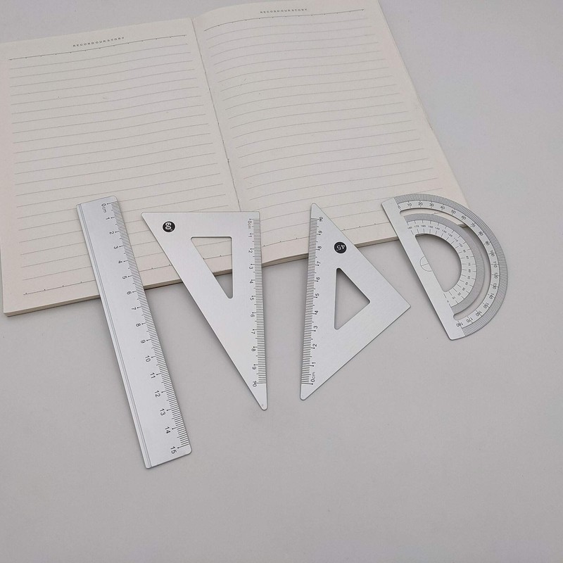 Accod Aluminum Alloy Ruler Set Stainless Steel Scale Ruler Math