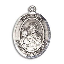 Bliss Sterling Silver San Jose Holy Medal Pendant Necklace 24" Chain Gift Box