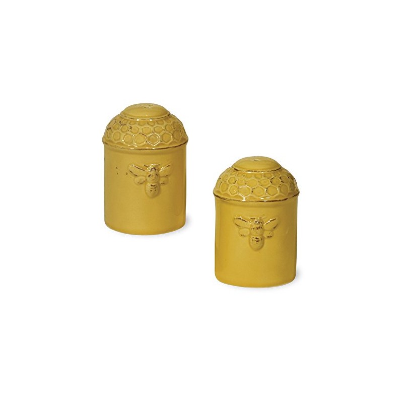 Boston International Embossed Ceramic Salt and Pepper Shakers, 2-Piece Set,