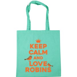 Hippowarehouse Keep Calm and Love Robins Tote Shopping Gym Beach Bag 42cm x38cm, 10 litres