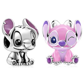 MSPOVOF Alien Dog Charm 2 Piece/set Charms,S925 Sterling Silver Charms,Bead for Bracelets and Necklaces,For Family Birthday Women Jewelry Present