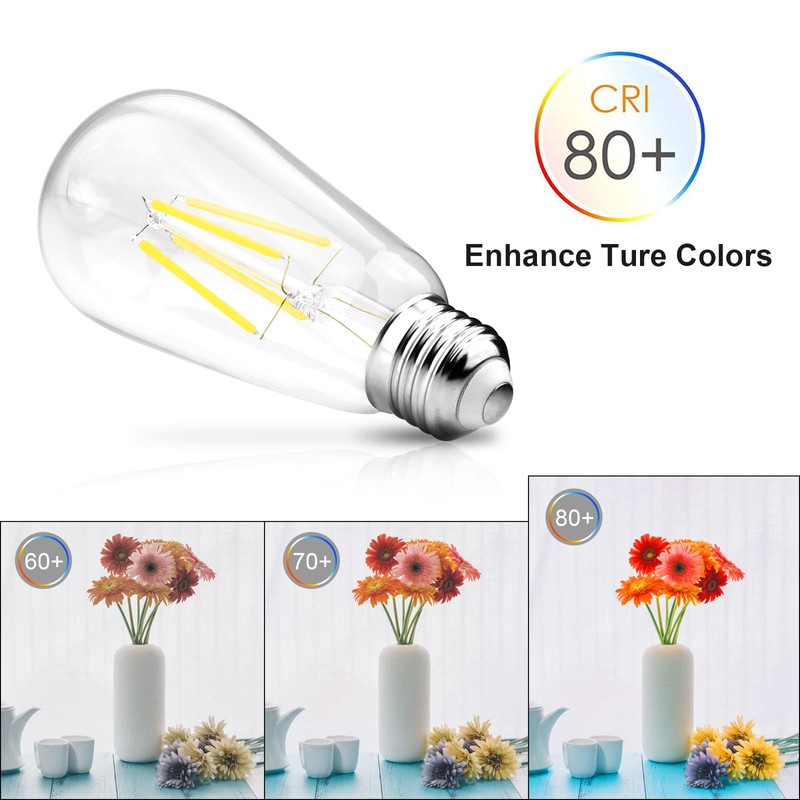 Ascher Vintage LED Edison Bulbs, 6W, Equivalent 60W, Non-Dimmable, Daylight