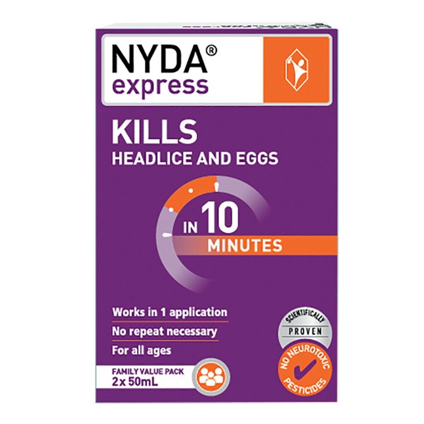 2 x 50ml BRAUER NYDA EXPRESS FAMILY Head Lice Treatment ( no more nits )