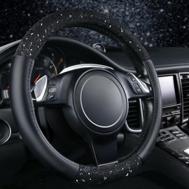 CAR PASS Leather Lace Steering Wheel Cover,14.5-15 Inch Car Steering Wheel Cover Universal Fit for 95% Sedan,Vans,SUV,Coupe,Cars. Pretty Sequins Steering Wheel Covers for Cute Women Girls(Black Lace)