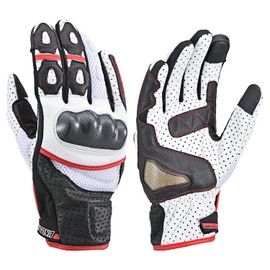 Daytona HBG-053 Motorcycle Gloves, Goatskin, Punched Mesh, Carbon Protector, Touch Panel Compatible, Genuine Leather, Sport Mesh, Spring and Summer, Large Size, Black/White/Red 15974