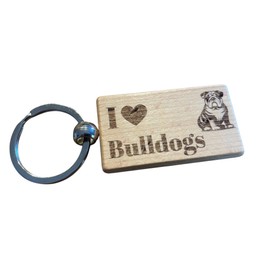 Ashton and Finch I Love Bulldogs Keyring – Wooden Dog Key Ring – Ideal for Bulldog Lovers