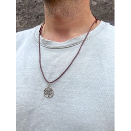 Made by Nami Surfer Hals-Kette mit Anhänger - Wasserresistente Baumwollkette mit Edelstahl Anhänger - Surferkette Herren Damen - Handgemachter Rasta Schmuck (Lebensbaum)