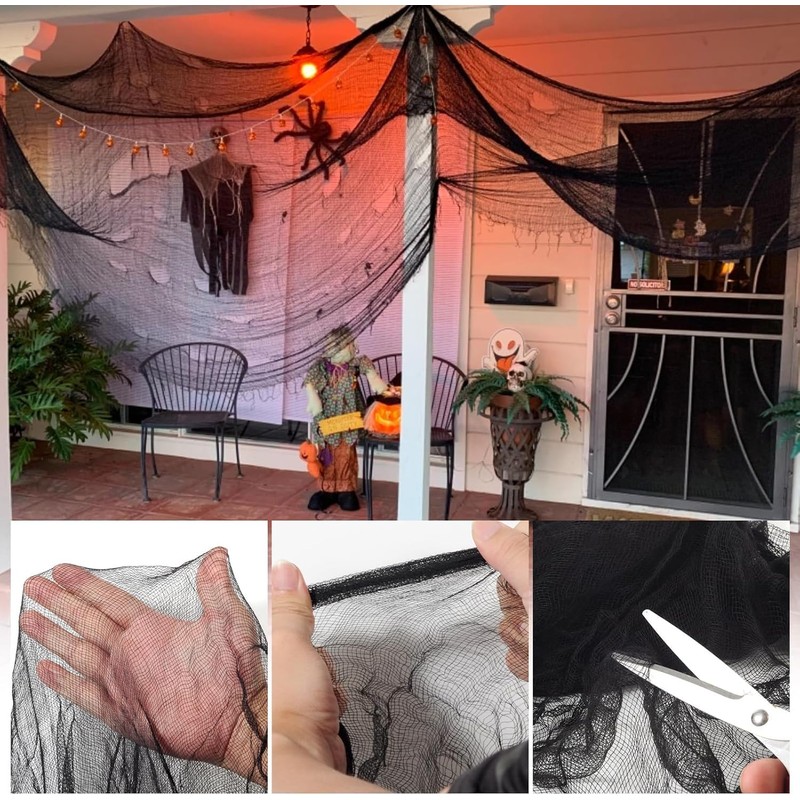 Telaraña de Halloween Tela Espeluznante Negra, 3PCS Decoración de Halloween