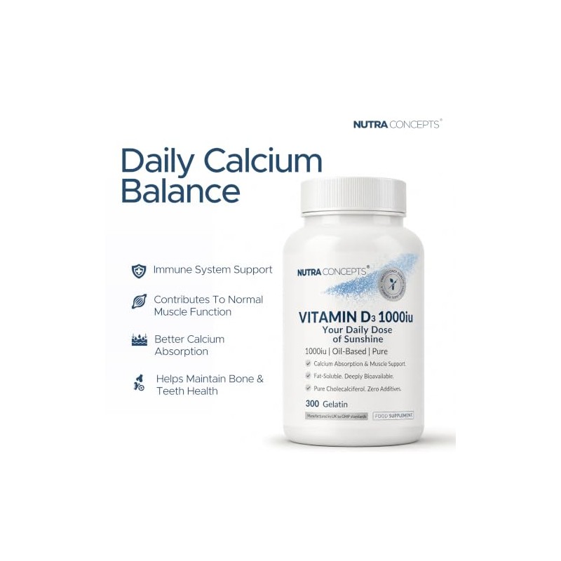 Vitamin D3 1000iu – 300 Geltain Capsules - Supports Immunity,