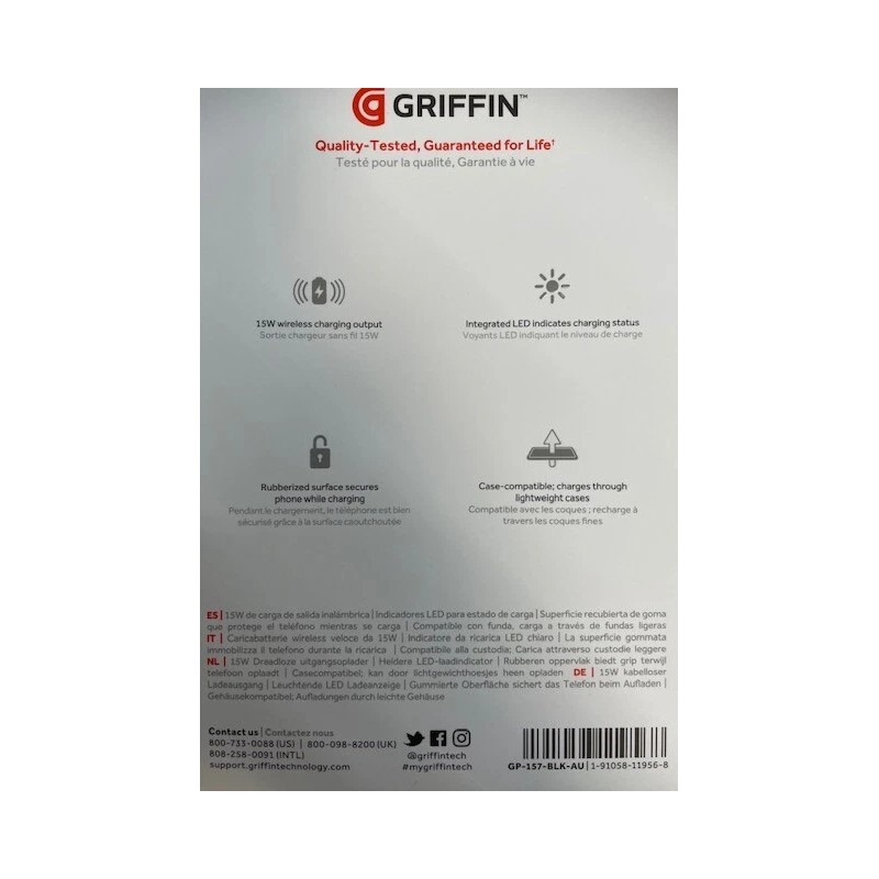 GRIFFIN 15W Wireless Fast Charging Pad with USB-C Cable &
