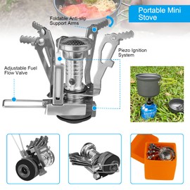 AUTOPkio Camping Cookware Set for 1-2 People, Outdoor Foldable Camping Pot with Gas Stove Picnic Tableware Kit Lightweight Aluminium Cooking Set for BBQ, Hiking, Cooking, LPG