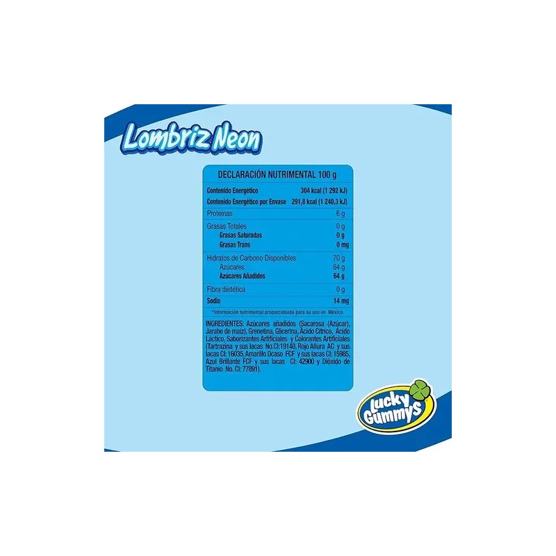 Gomitas Frutales Lucky Gummys Lombriz Neon 1 kg Grenetina