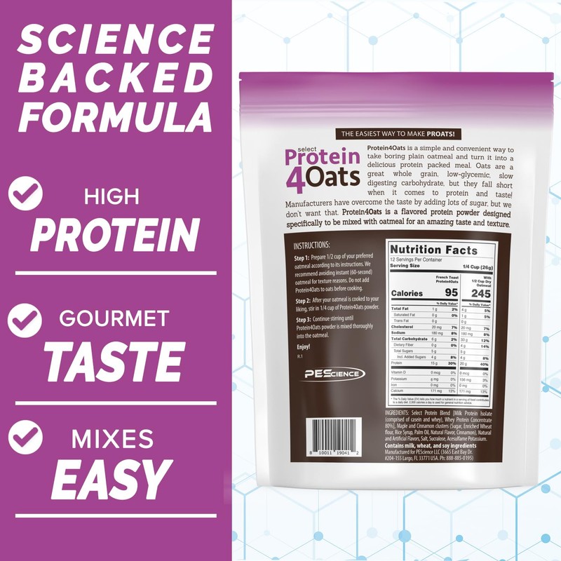 PEScience Protein4Oats, Powder to Make Amazing Tasting Protein Oatmeal, with