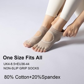 Ruayia Non-Slip Half Toe Yoga Socks, Pilates, Socks, Non-Slip Socks, Breathable Socks for Fitness, Ballet, Kickboxing, light brown