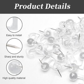Rierdge 50 PCS Push Pin Hooks, Plastic Heads Cork Board Hooks Clear Thumb Tacks Wall Push Pins for Hanging or Displaying Notices, Posters, Pictures, Maps