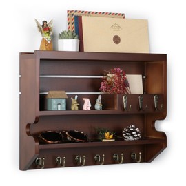 Innovation Key Holder for Wall, Mail Organizer with Key Hooks, Keys Holder on Wall, Walnut