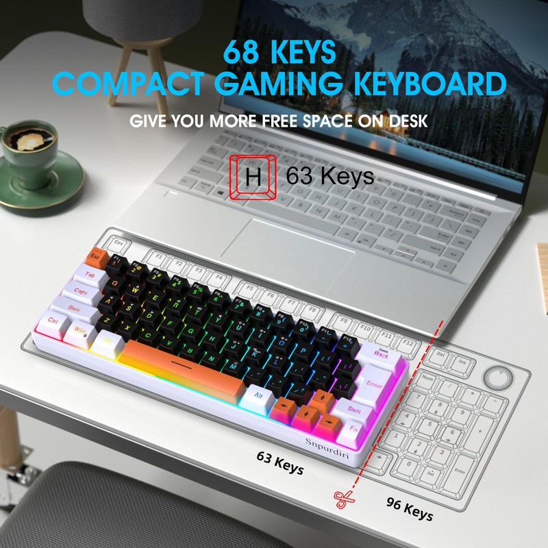 Snpurdiri 60 Percent Wired Gaming Keyboard, RGB Backlit Mini Gaming