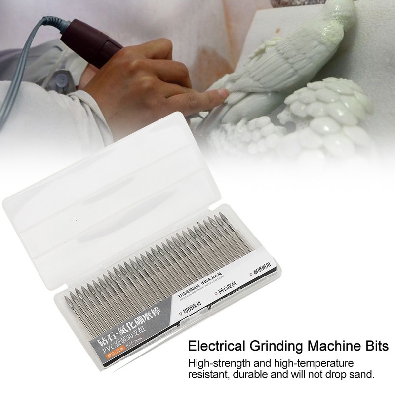 30pcs 150Grit Tip Diamond Grinding Bits 3mm Electric Grinder Carving