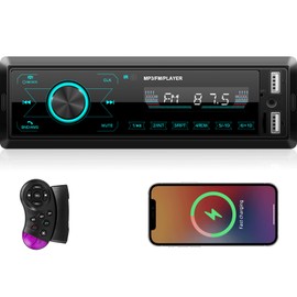 Single Din Bluetooth Multimedia Car Stereo Radio,Car Audio MP3 Player Support Hands-Free Calls/USB/FM/TF/AUX-in,Car Radio Receivers with Digital LCD Display+Steering Wheel Control